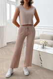 Ribbed Round Neck Top and Pants Set - Trendsi - Flyclothing LLC