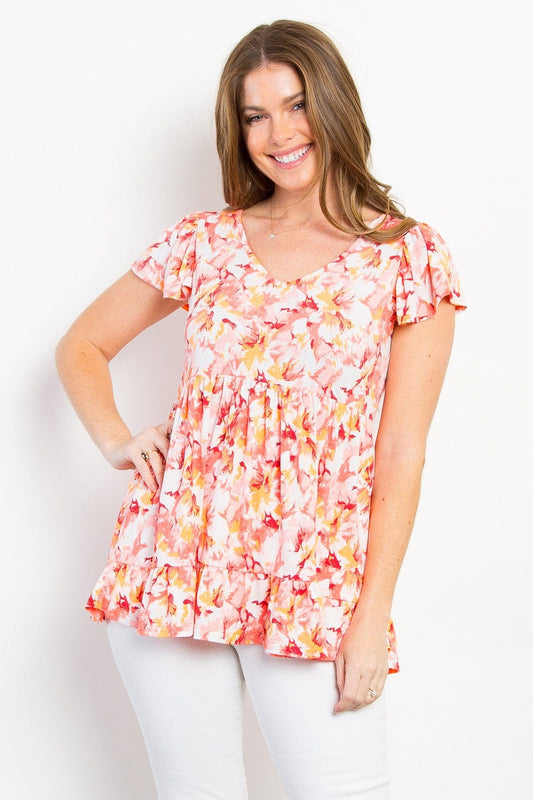 Be Stage Full Size Floral Ruffled Babydoll Top - Trendsi