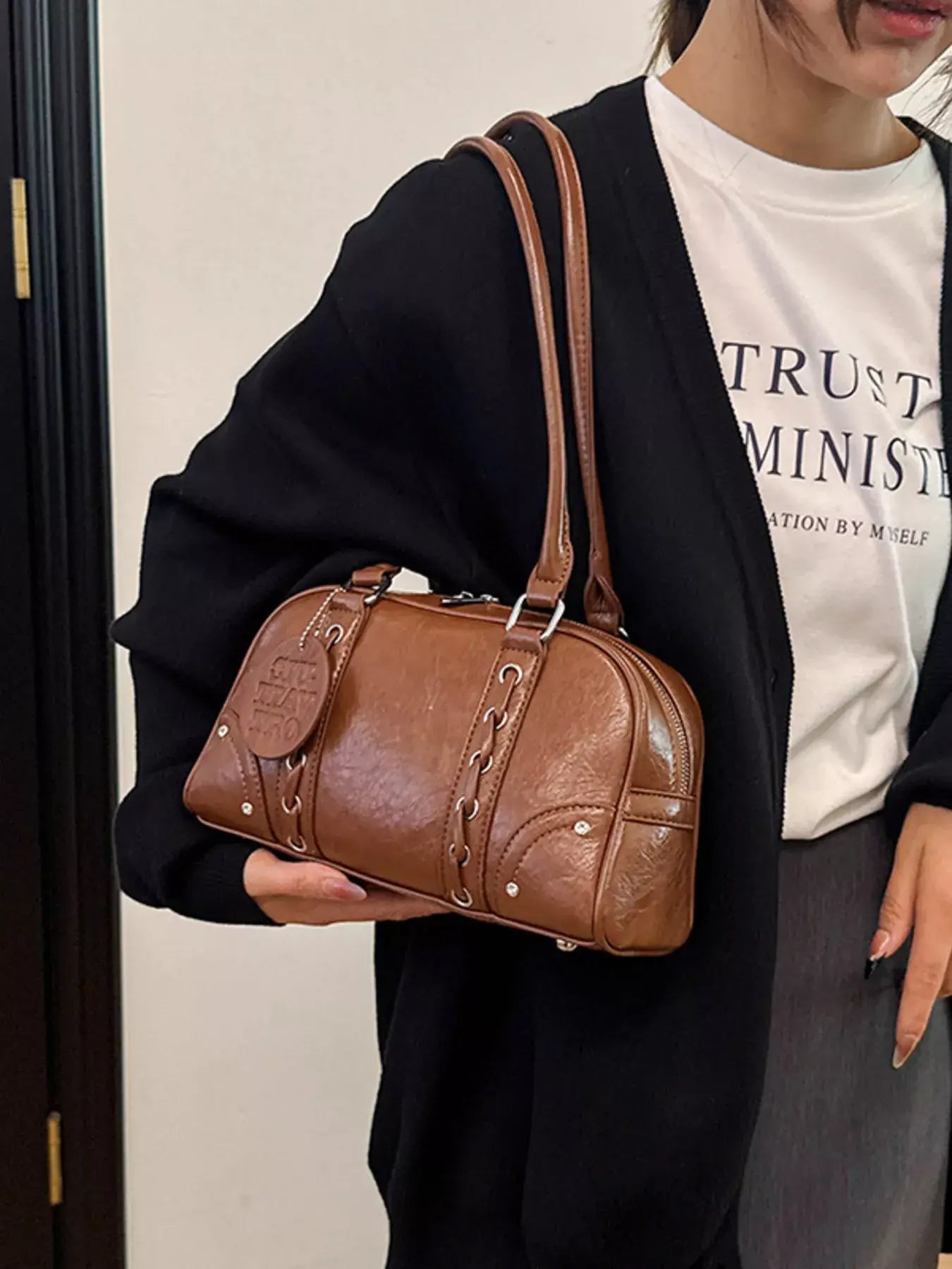 Vintage Style Leather Shoulder Bag - Trendsi - Flyclothing LLC