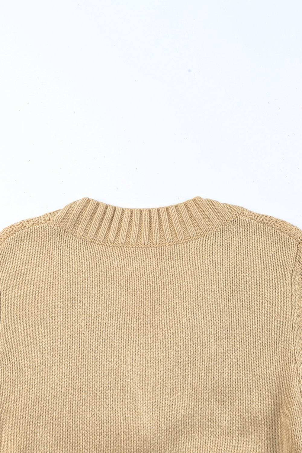 Cable-Knit Button Down V-Neck Cardigan - Trendsi - Flyclothing LLC