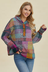 Double Take Full Size Plaid Dropped Shoulder Hoodie - Trendsi