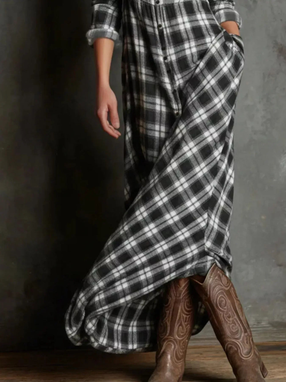 Full Size Plaid Button-Down Maxi Dress Plus Size - Trendsi - Flyclothing LLC