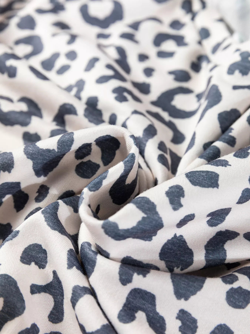 V Neck Leopard Long Sleeve Top Striped Webbing Patchwork Drawstring Pant Set - Trendsi - Flyclothing LLC