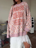 Letter Round Neck Long Sleeve Sweater - Trendsi - Flyclothing LLC