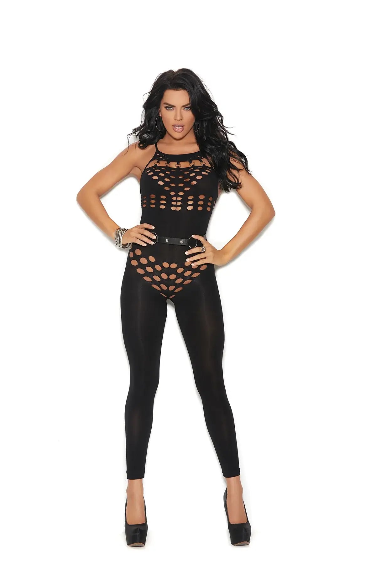 Elegant Moments Opaque halter neck footless bodystocking with cut out detailing - Elegant Moments - Flyclothing LLC
