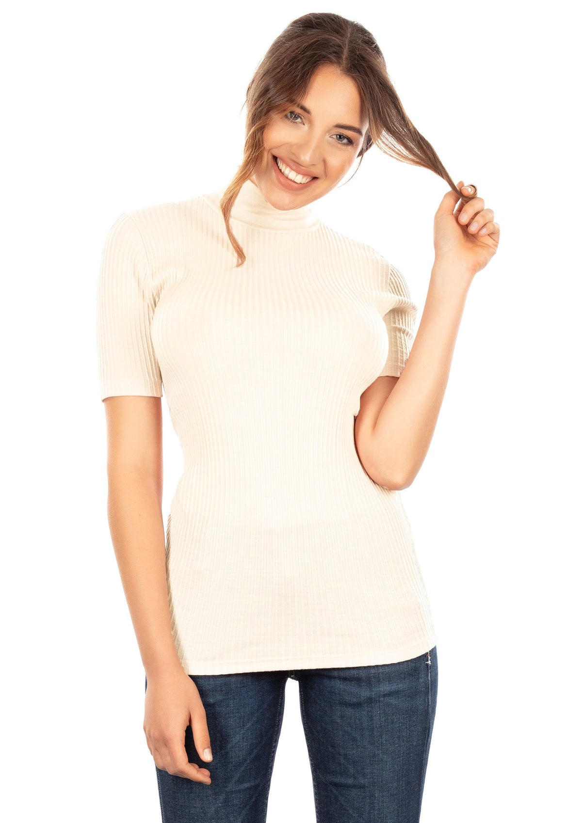 EGI Exclusive Merino Wool Blend Top with Short Sleeves. Proudly Made in Italy (8218) - tittimitti - Flyclothing LLC