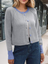 Contrast Button Up Long Sleeve Cardigan - Trendsi - Flyclothing LLC