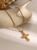 Stainless Steel Zircon Cross Pendant Necklace - Trendsi - Flyclothing LLC
