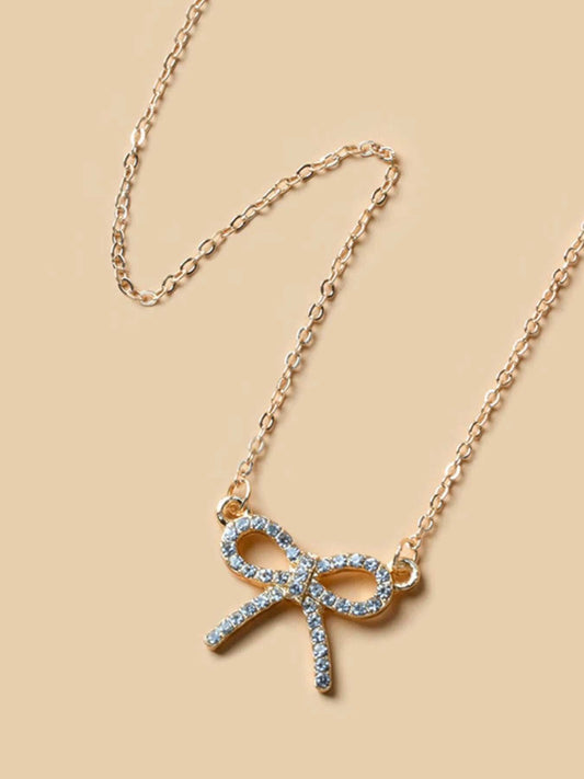 Zircon Bow Pendant Necklace - Trendsi - Flyclothing LLC
