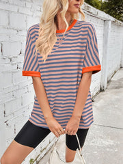 Lovelet Striped Round Neck Half Sleeve T-Shirt - Trendsi