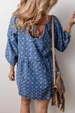 Tied V-Neck Mini Denim Dress - Trendsi