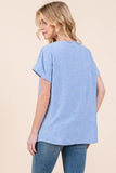 BOMBOM Textured Floral Pattern Short Sleeve T-Shirt - Trendsi