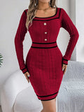 Contrast Trim Long Sleeve Sweater Dress - Trendsi