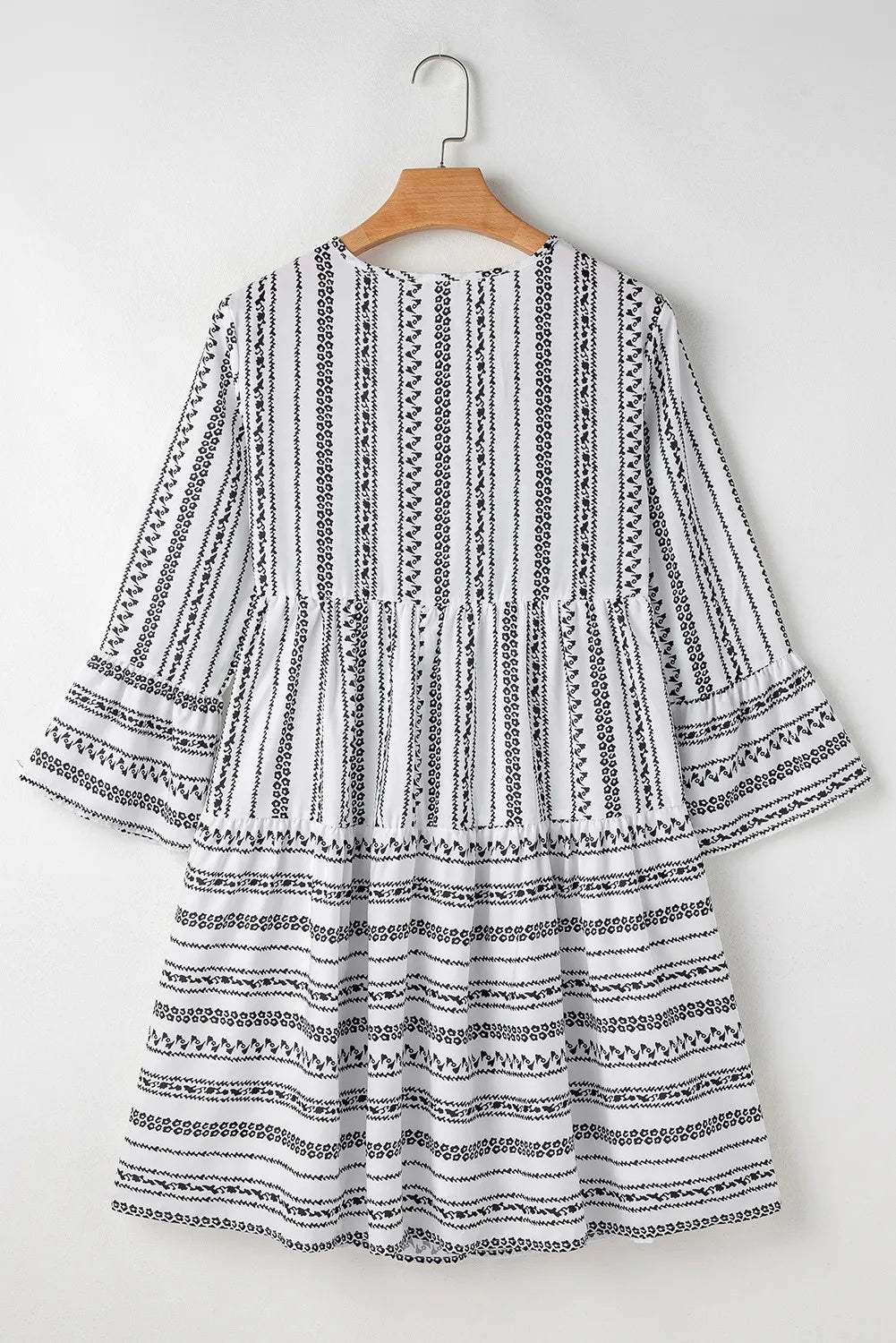 Printed Tie Neck Three-Quarter Sleeve Mini Dress - Trendsi - Flyclothing LLC