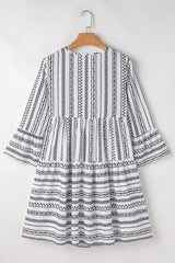 Printed Tie Neck Three-Quarter Sleeve Mini Dress - Trendsi - Flyclothing LLC