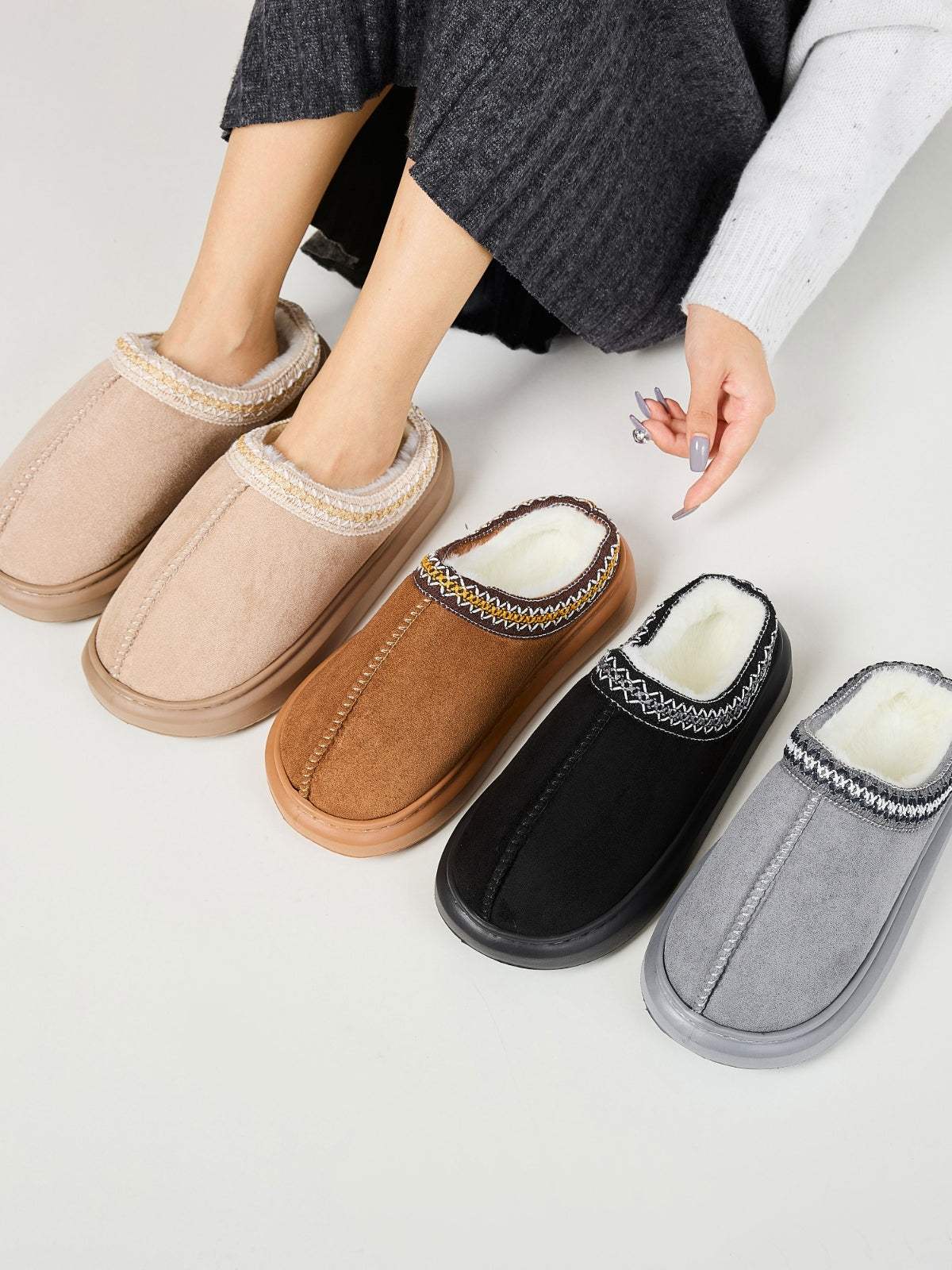 Faux Fur Suede Platform Slippers - Trendsi - Flyclothing LLC