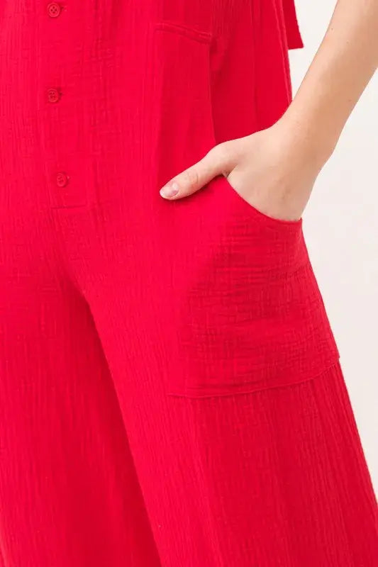 And The Why Gauze Loose Fit Tied Back Overalls - Trendsi - Flyclothing LLC
