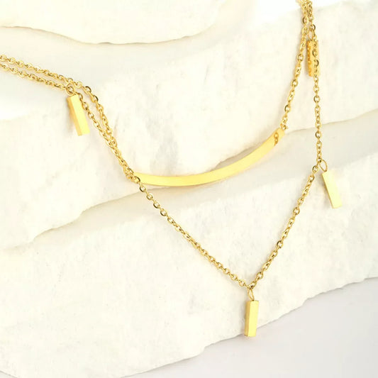 18K Gold-Plated Double Layered Necklace - Trendsi - Flyclothing LLC