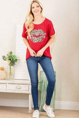 Heimish Full Size Leopard Lip Round Neck Short Sleeve T-Shirt Plus Size - Trendsi - Flyclothing LLC