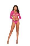 Elegant Memories Neon Pink Long Sleeve Lace Teddy 82300