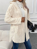 Fuzzy Button Down Hooded Coat - Trendsi