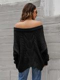 Cable Knit Openwork Off-Shoulder Sweater - Trendsi - Flyclothing LLC