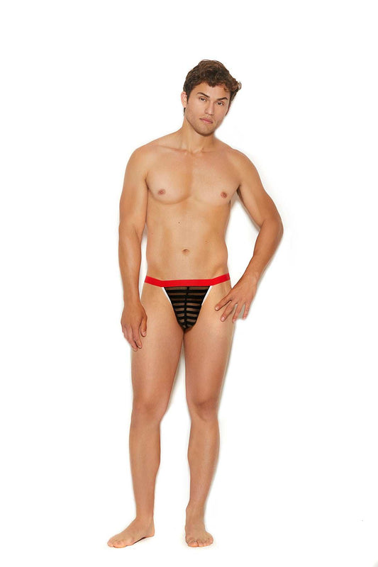 Elegant Moments Black Mens Striped Mesh G-String Pou 82308 - Elegant Moments - Flyclothing LLC