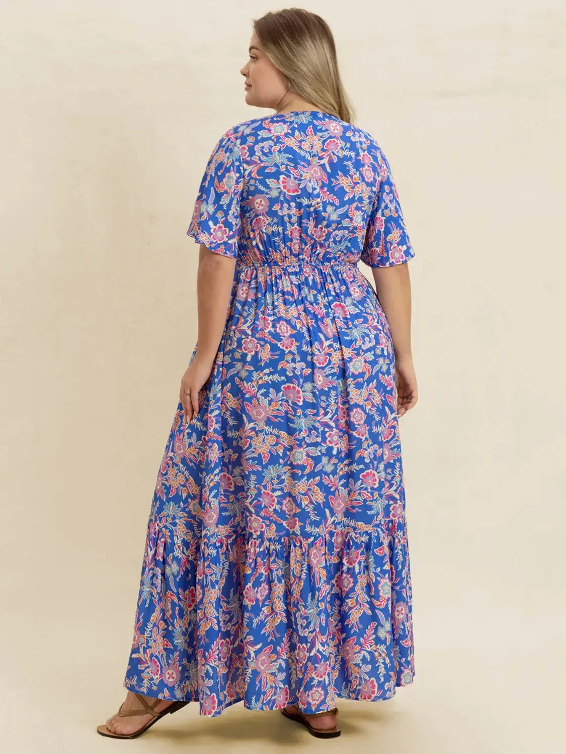 Plus Size Ruched Printed Short Sleeve Dress - Trendsi - Flyclothing LLC