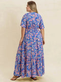 Plus Size Ruched Printed Short Sleeve Dress - Trendsi