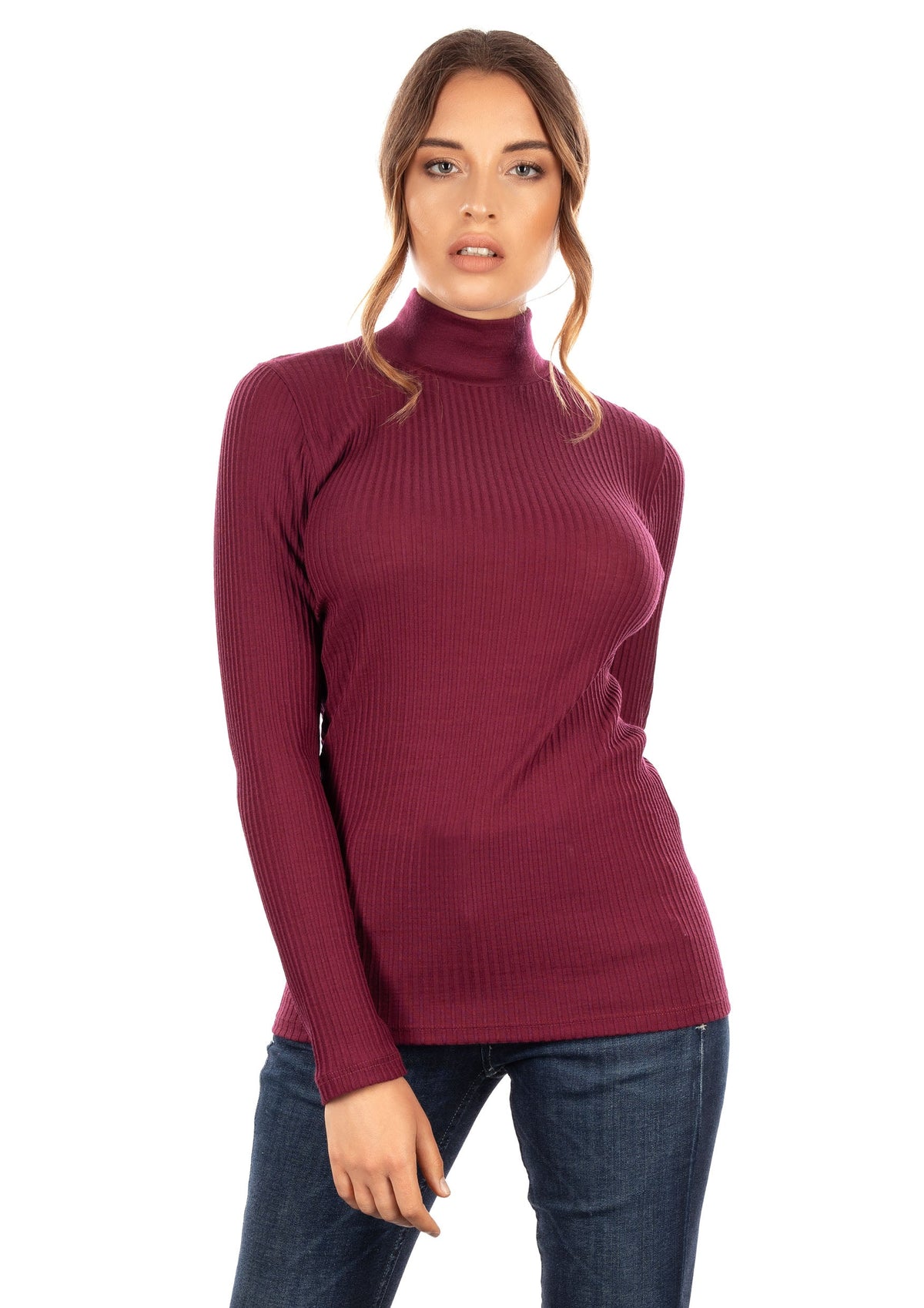 EGI Exclusive Collections Merino Wool Blend Mock Neck Top with Long Sleeves. Proudly Made in Italy.