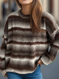 Gradient Round Neck Dropped Shoulder Sweater - Trendsi - Flyclothing LLC