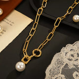 18K Gold-Plated Chain Pearl Necklace - Trendsi - Flyclothing LLC