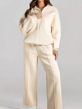 Drop Shoulder Zip Up Jacket and Drawstring Pants Active 2pcs Set - Trendsi - Flyclothing LLC
