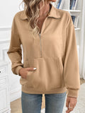 Half Zip Kangaroo Pocket Long Sleeve Sweatshirt - Trendsi