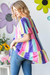 Heimish Full Size Short Sleeve Striped Tiered Top - Trendsi - Flyclothing LLC