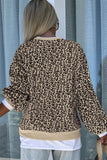 Slit Leopard Round Neck Long Sleeve Sweatshirt - Trendsi