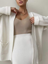Pocketed Long Sleeve Cardigan and Skirt Sweater Set - Trendsi - Flyclothing LLC