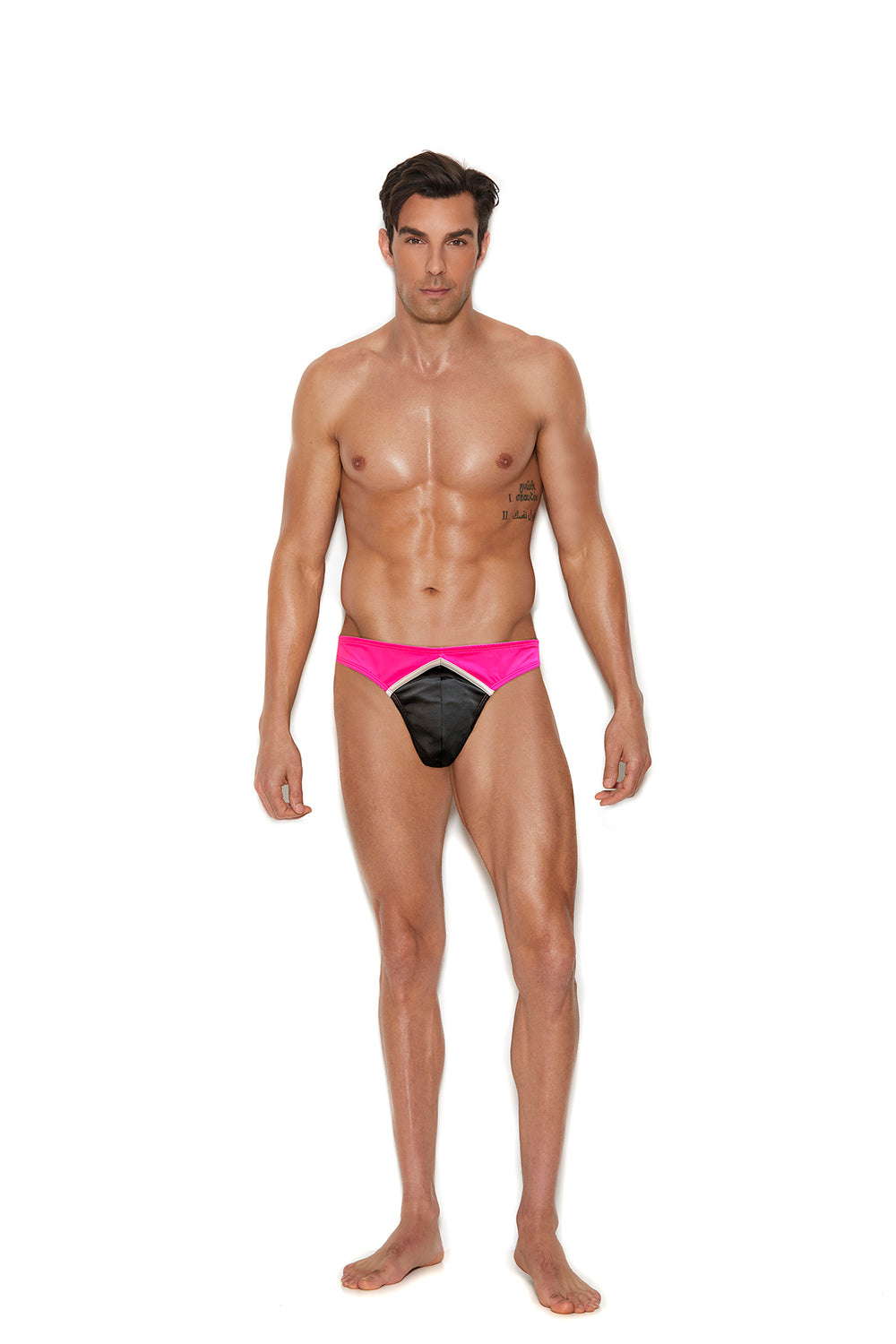 Elegant Moments Black/Neon Pink Mens Lycra Thong 82414