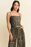 Davi & Dani Leopard Spaghetti Straps Wide Leg Jumpsuit - Trendsi - Flyclothing LLC