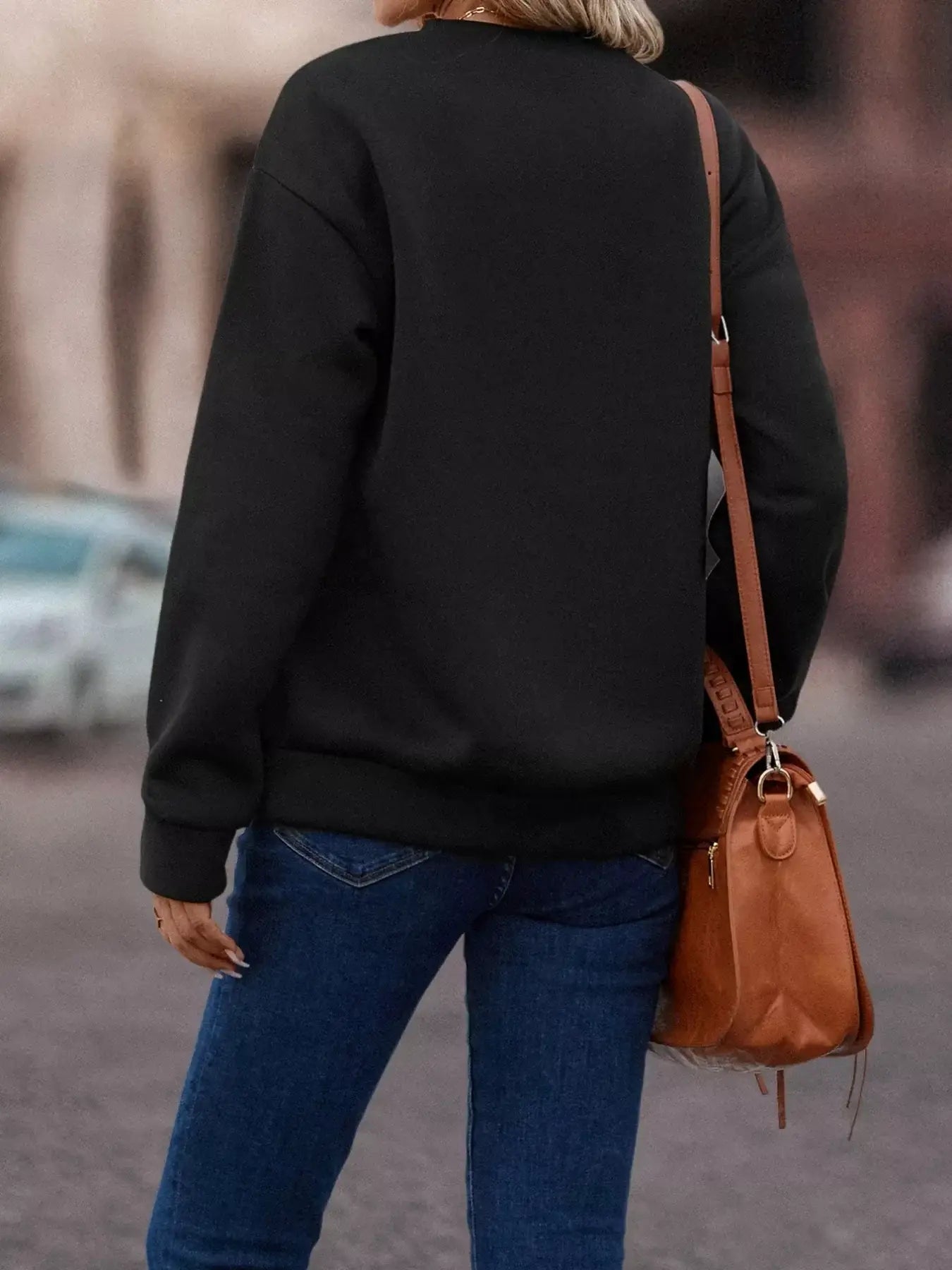 Fringe Trim Crew Neck Sweatshirt - Trendsi - Flyclothing LLC
