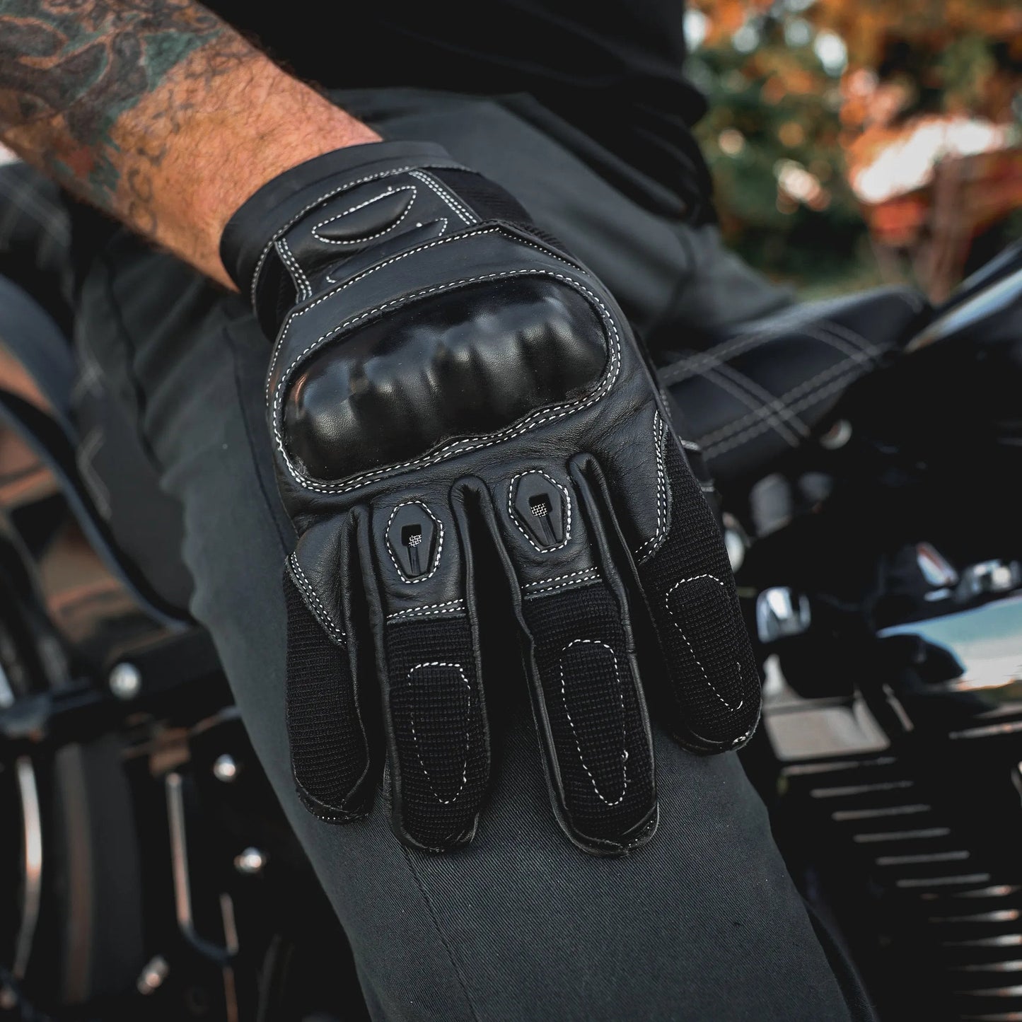 Mens Full Finger Gloves with Knuckle Armor - Unik Just for Bikers - Flyclothing LLC