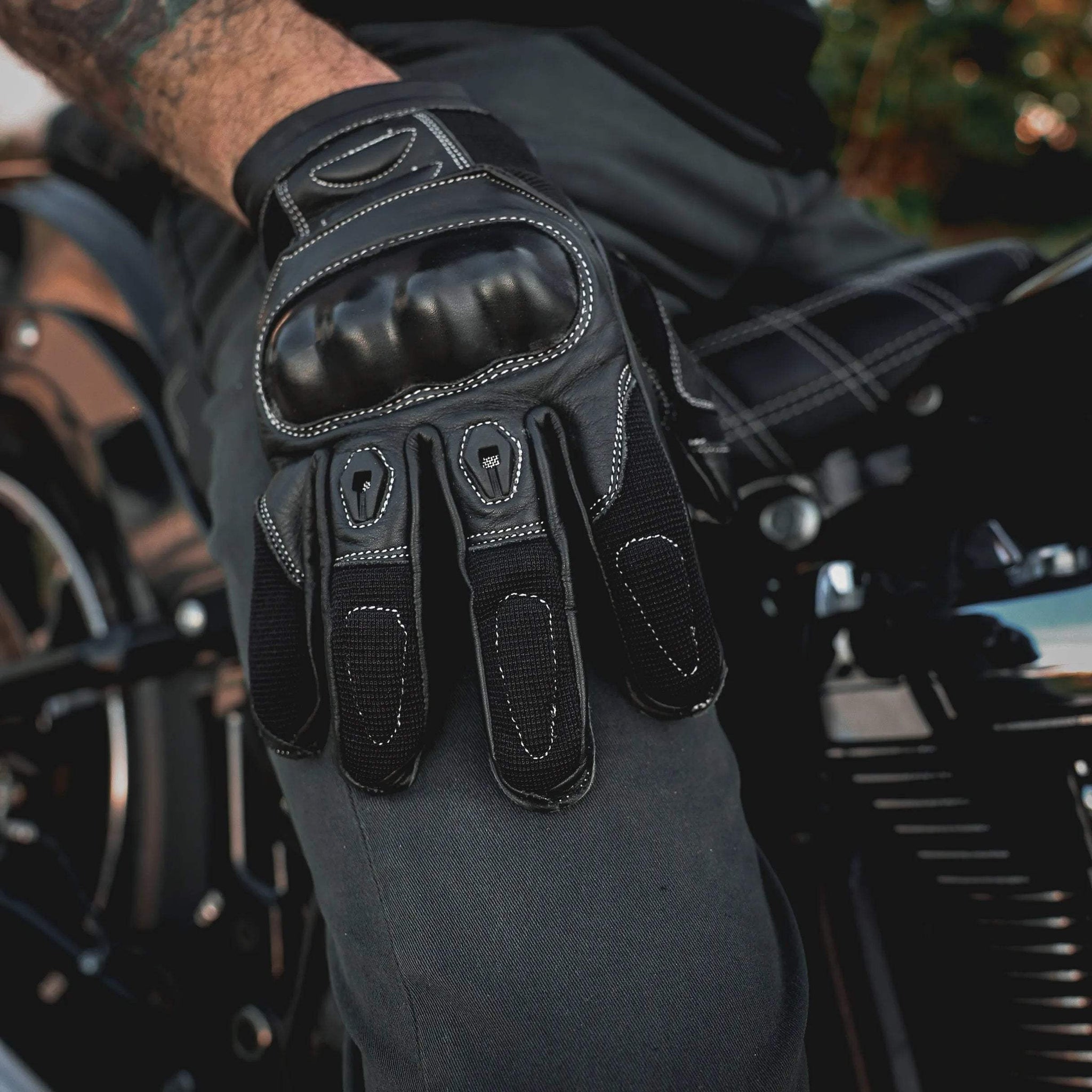 Mens Full Finger Gloves with Knuckle Armor - Unik Just for Bikers - Flyclothing LLC