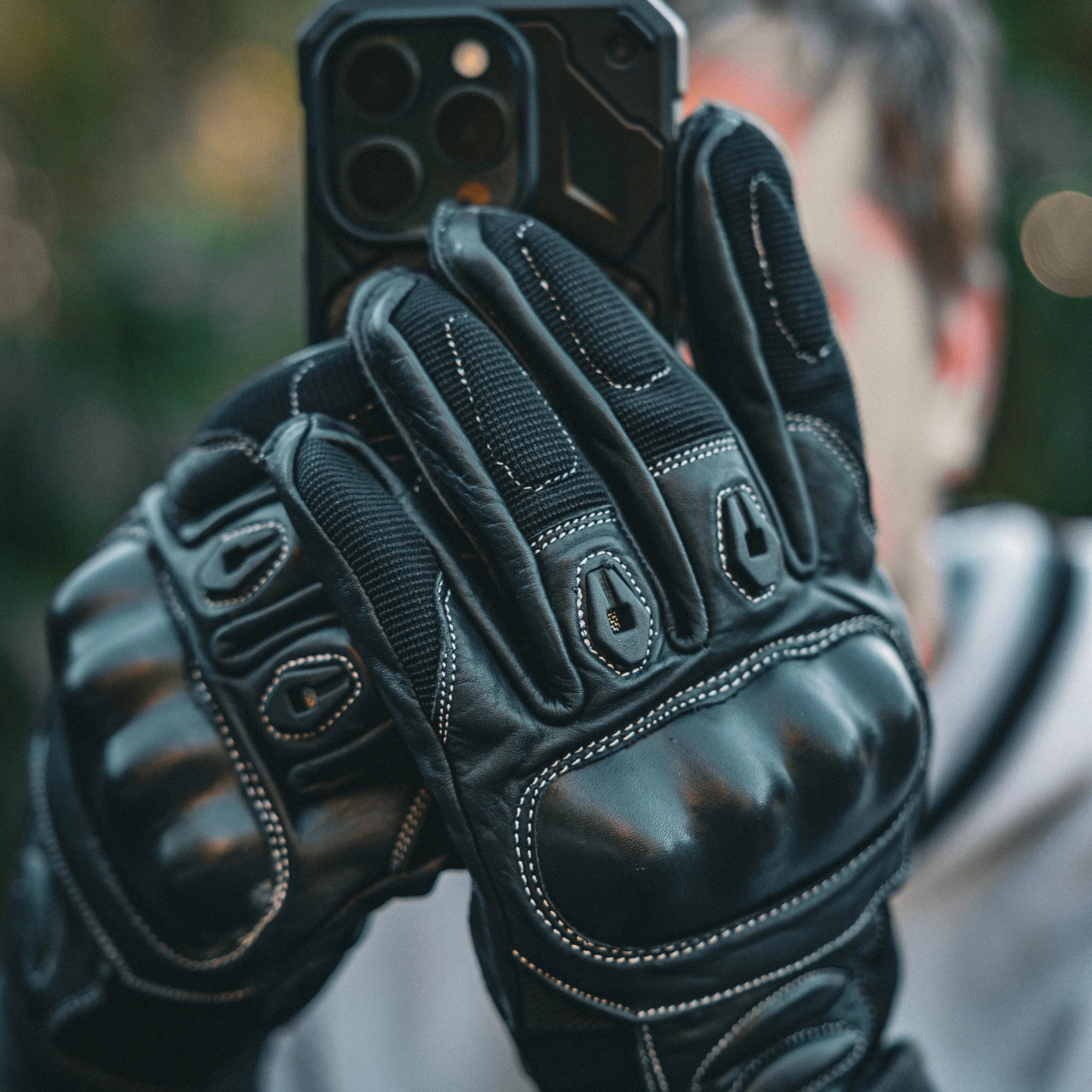 Mens Full Finger Gloves with Knuckle Armor - Unik Just for Bikers - Flyclothing LLC