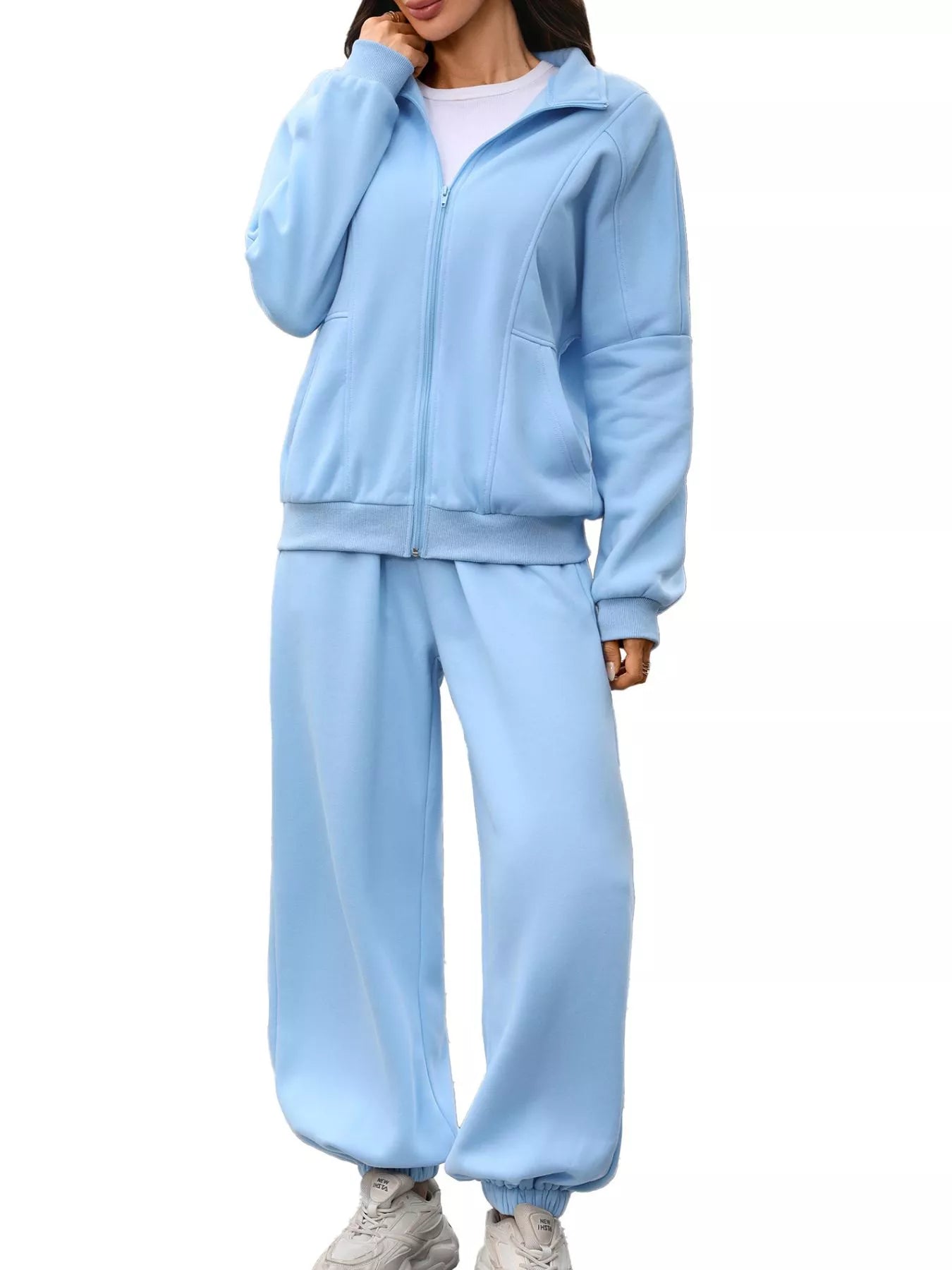 Zip-Up Long Sleeve Top and Pants Set - Trendsi - Flyclothing LLC
