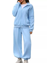 Zip-Up Long Sleeve Top and Pants Set - Trendsi - Flyclothing LLC