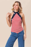 BiBi Stripe Jersey with Star Halter Neck with Tie Back - Trendsi