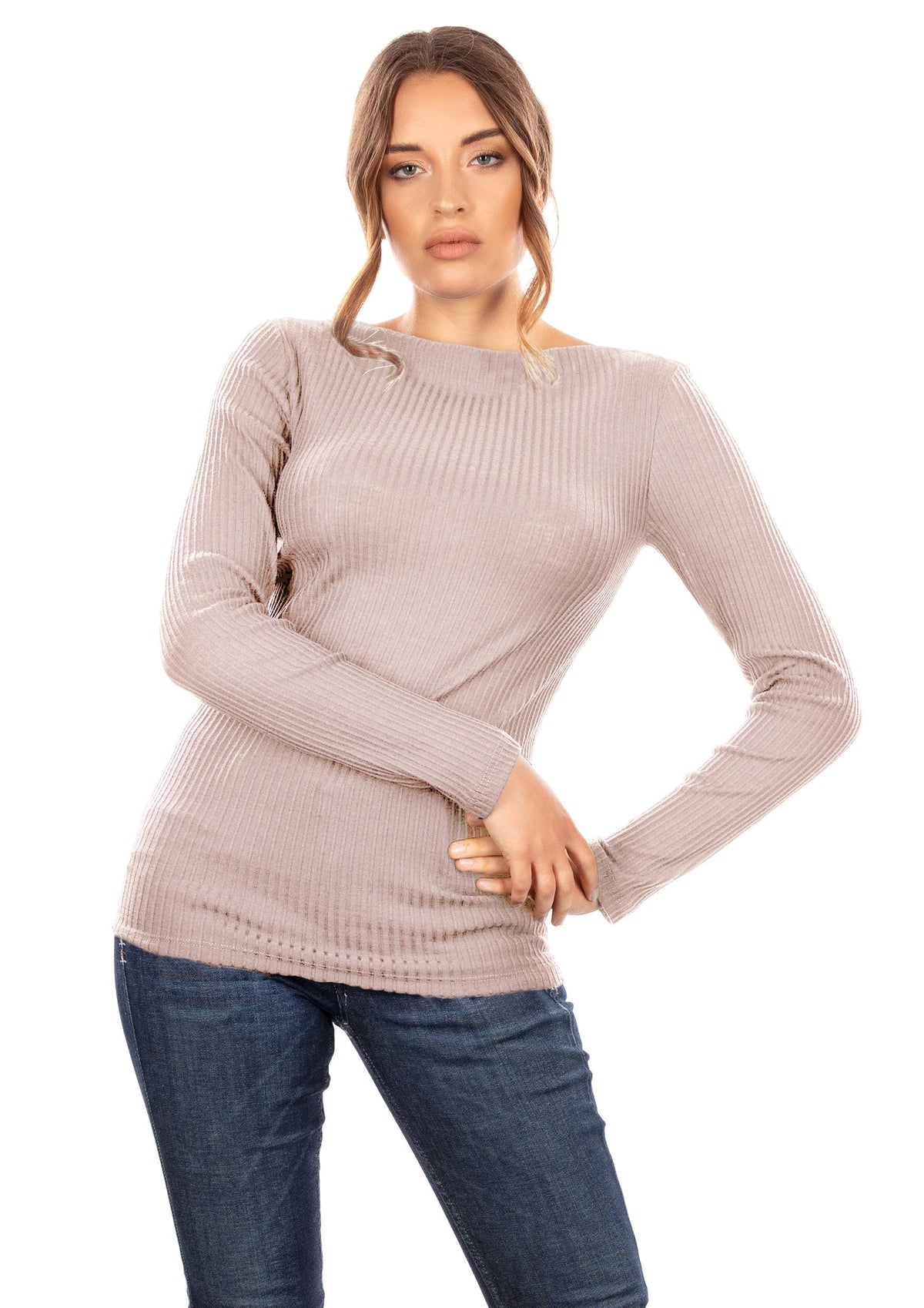 EGI Exclusive Collections Merino Wool Blend Boat Neck Top with Long Sleeves. Proudly Made in Italy (8248)