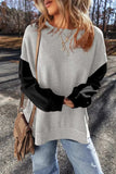 Contrast Round Neck Long Sleeve Sweatshirt - Trendsi - Flyclothing LLC