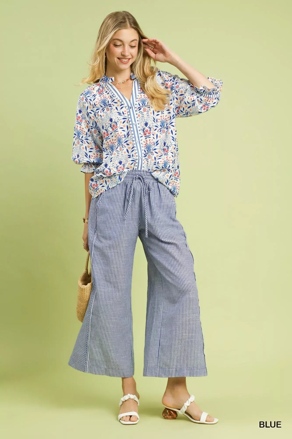 Umgee Linen Blend Striped Wide Leg Pants - Trendsi - Flyclothing LLC