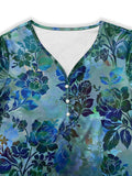 Printed V-Neck Long Sleeve Blouse - Trendsi